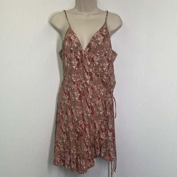 Free People - All My Love Multi Color Floral Pink Wrap Spaghetti Strap Dress Med - Picture 2 of 9
